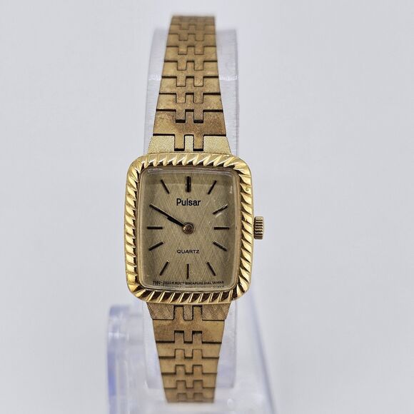 VTG Pulsar Watch Women 19MM Gold Tone Dial Gold Bracelet 6.5" Wrist New Battery - Picture 1 of 12